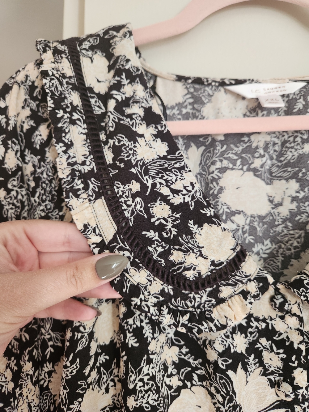 LC Lauren Conrad Cream and Black Floral Mini Dress Peter Pan Collar - Picture 4 of 5